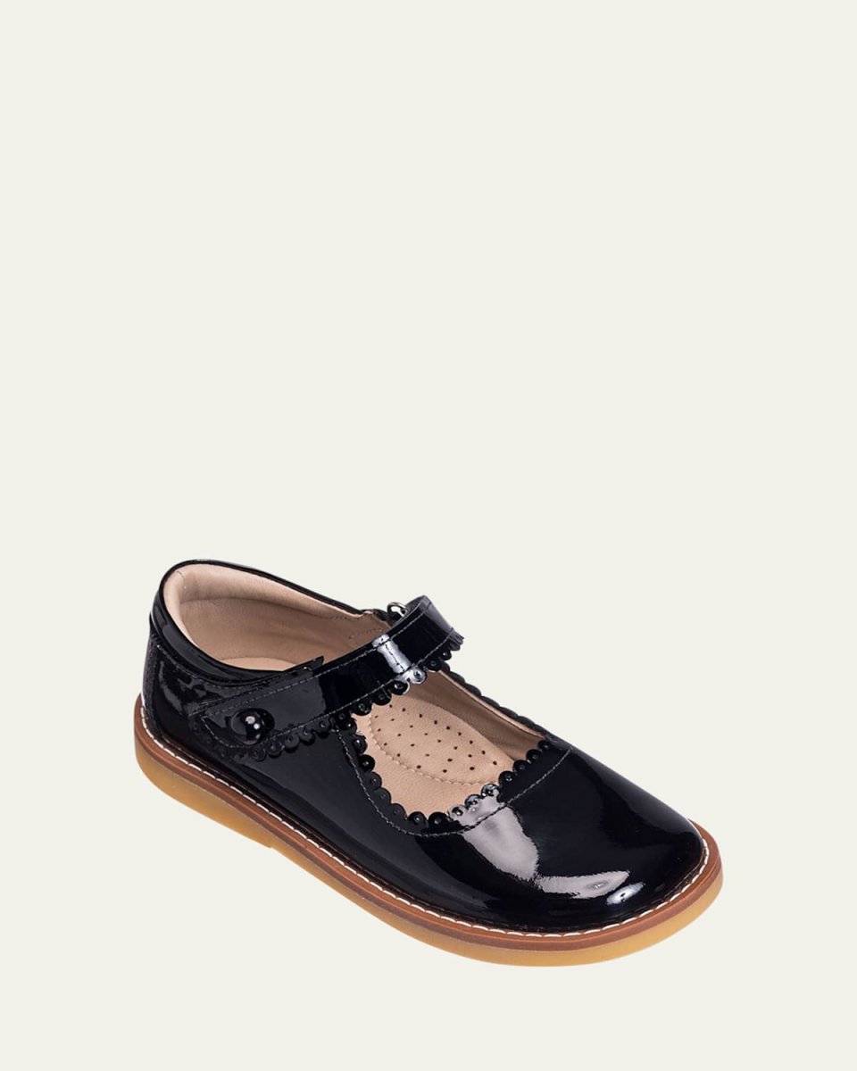 Girl's Scalloped Leather Mary Janes, Toddler